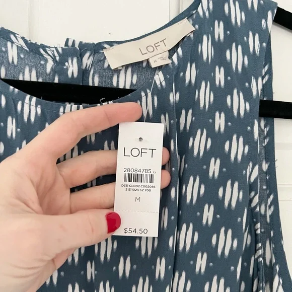 LOFT Blue Sleeveless Top with Tie Front - Picture 3 of 7